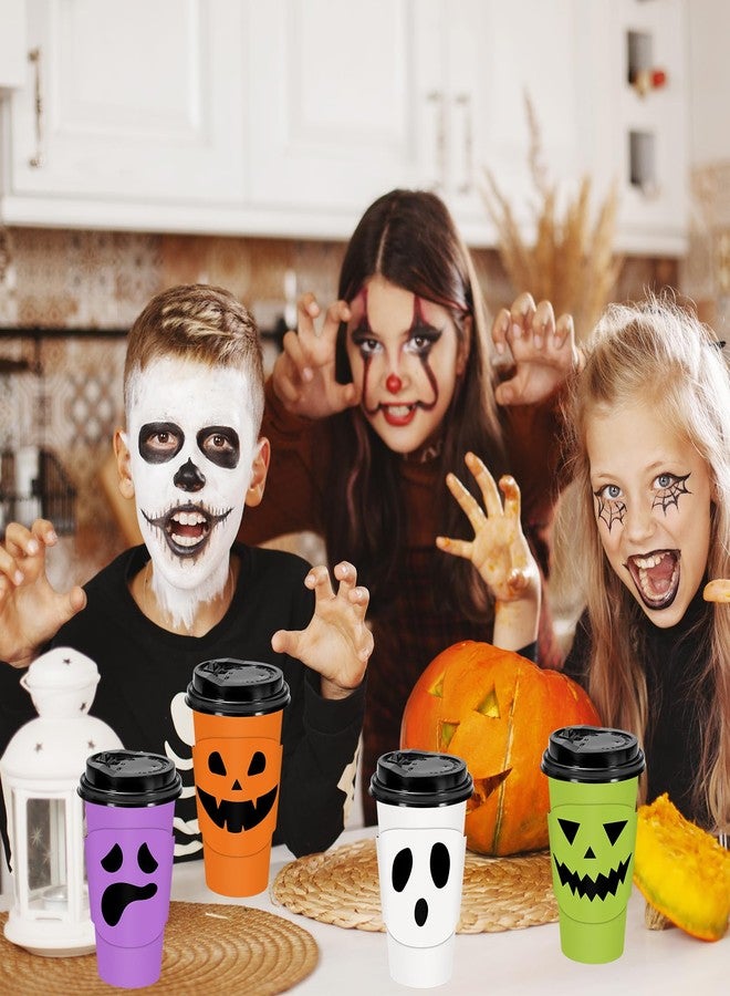 JarThenaAMCS مجموعة أكواب قهوة JarThenaAMCS للهالوين، 48 كوبًا، مع أغطية وأكمام، سعة 16 أونصة، أكواب ورقية ملونة بتصميم أشباح مرحة، أكواب قهوة للاستخدام مرة واحدة، مناسبة للمقاهي والمتاجر، للكابتشينو والمشروبات الشوكولاتة. - Image 5